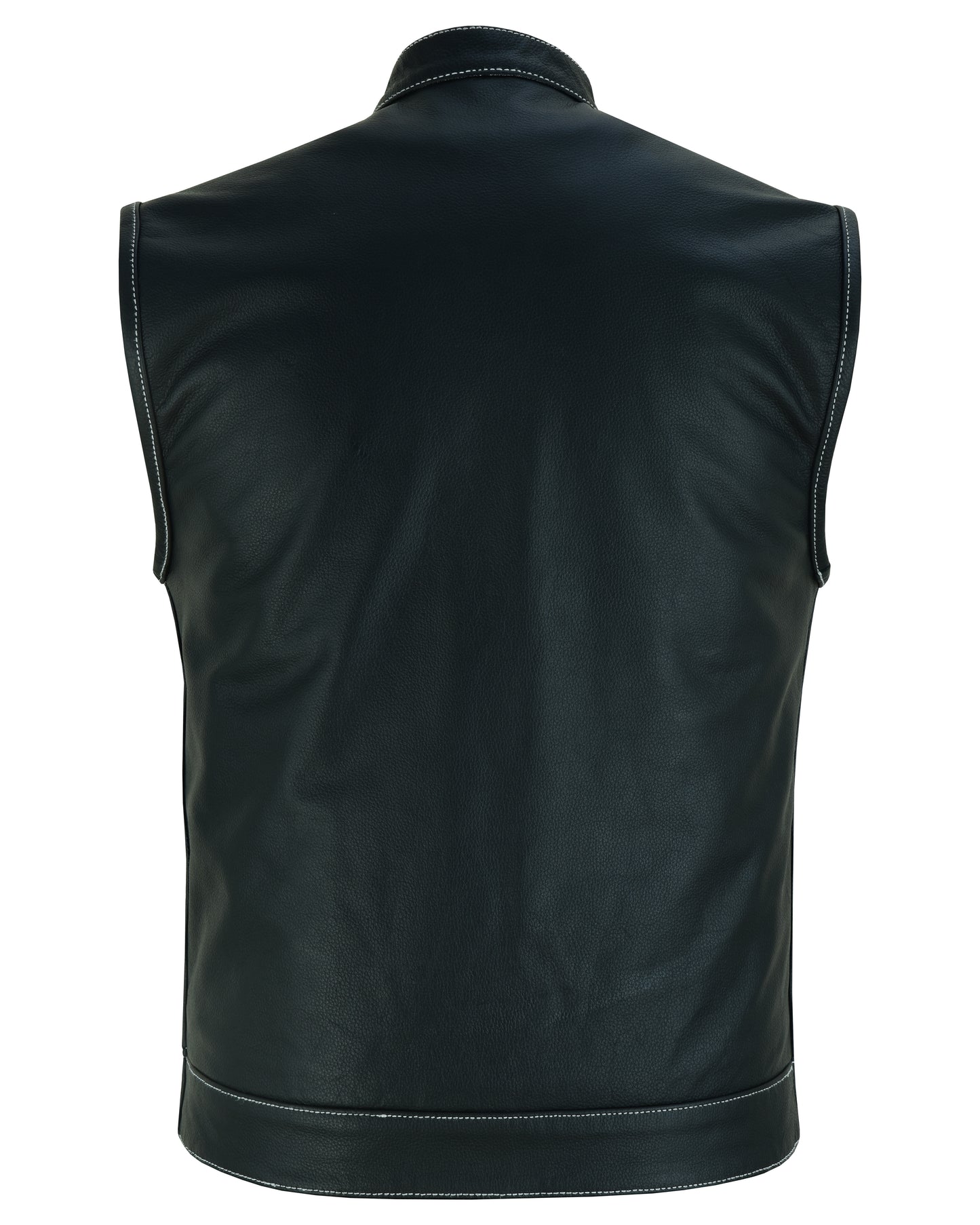 DS164 Men’s Paisley Black Leather Motorcycle Vest with White Stitching