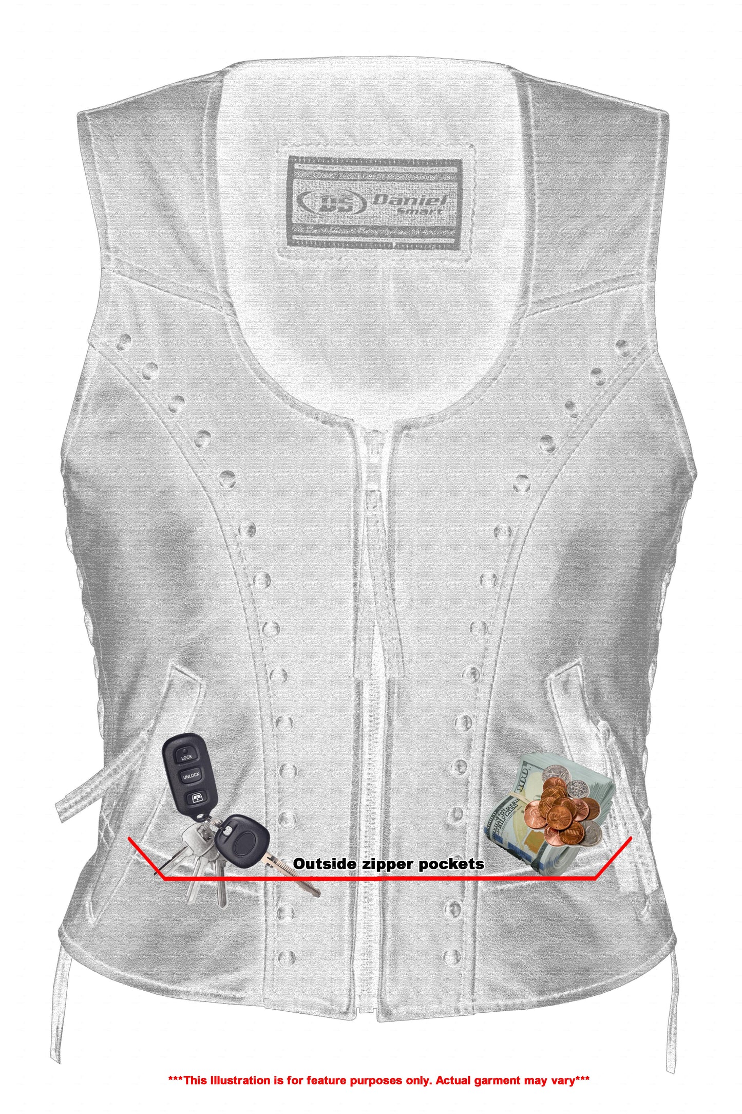 DS241 Women's Lightweight Vest with Rivets Detailing