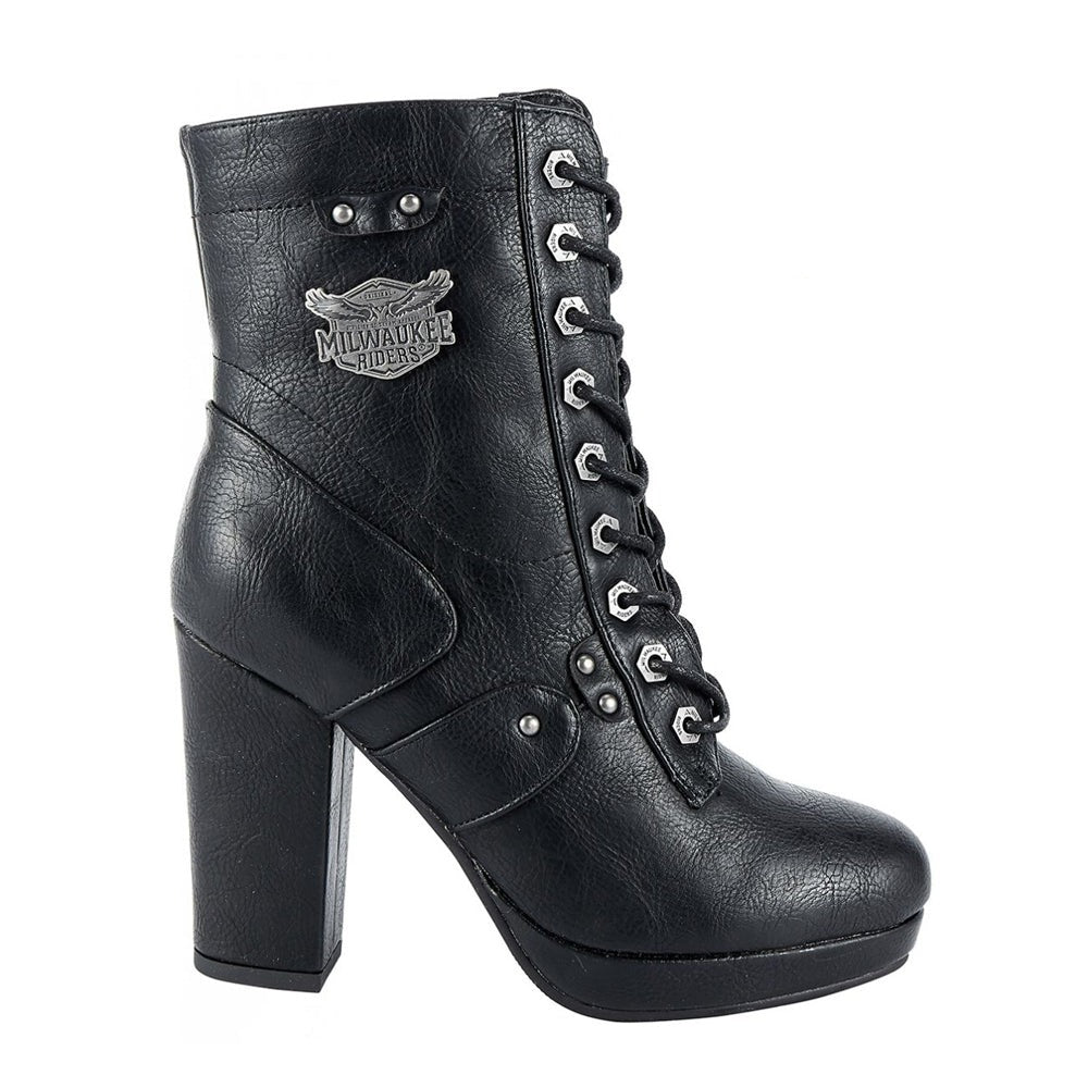 Womens Leather Zippered Chunky Heel Boots By Milwaukee Riders®