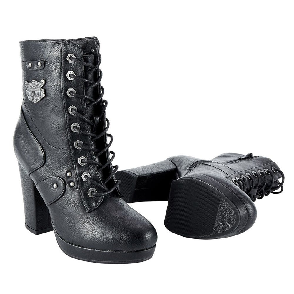 Womens Leather Zippered Chunky Heel Boots By Milwaukee Riders®