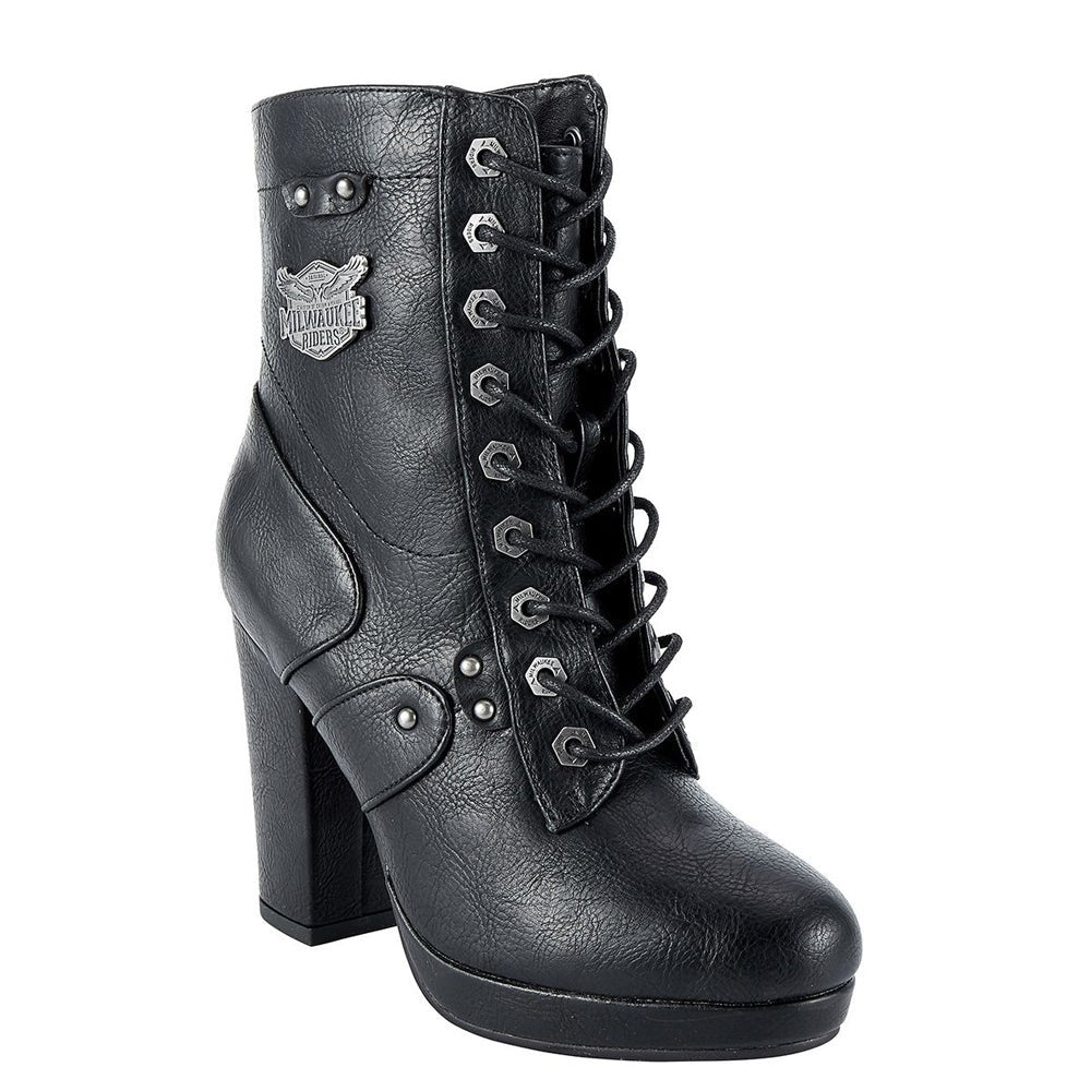 Womens Leather Zippered Chunky Heel Boots By Milwaukee Riders®