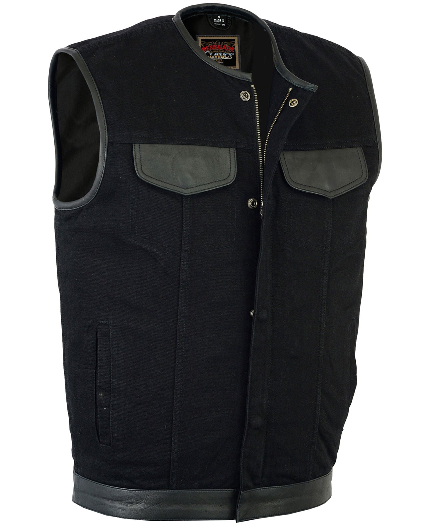 RC991 Men's Black Denim Single Panel Concealment Vest W/Leather Trim- w/o C