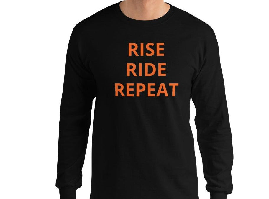 LONG SLEEVE RISE RIDE REPEAT - ORANGE LETTERS GEARS ON BACK