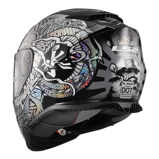 Assault Warrior Full Face Motorcycle Helmet W/ SunShield Krome Silver Black