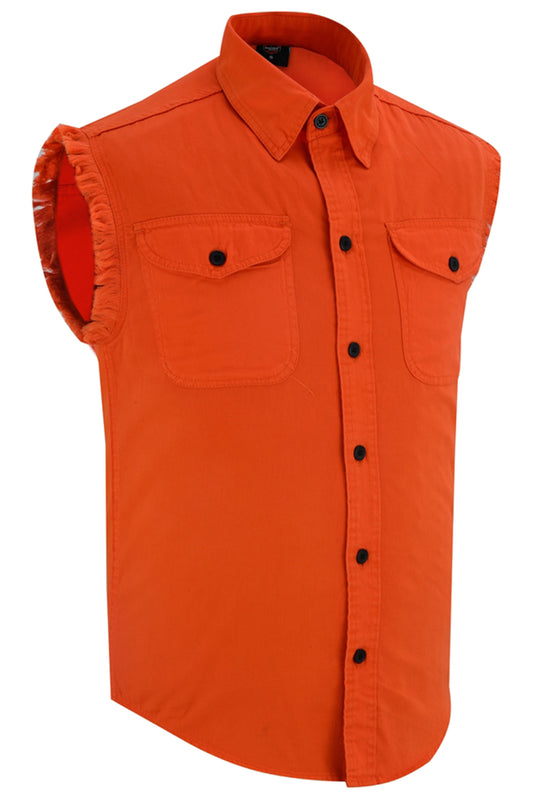 Men’s Orange Lightweight Sleeveless Denim Shirt