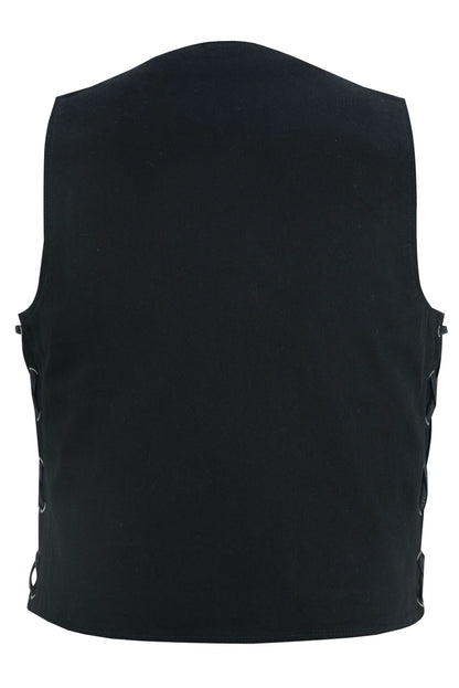 Men's Traditional Denim Motorcycle Vest with Side Laces – Smart Access Pockets