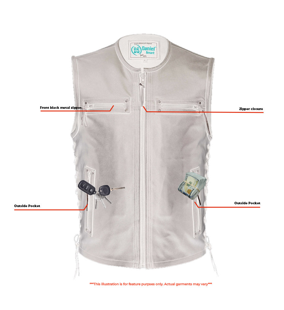 Men's Zipper Front Single Back Panel Concealed Carry Vest