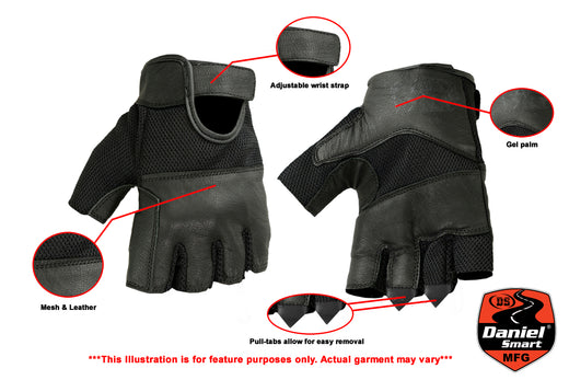 DS17 Leather/ Mesh Fingerless Glove