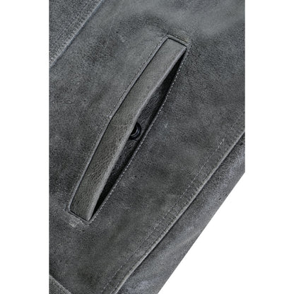 Men's Distressed Gray Cowhide Leather  Motorcycle Vest