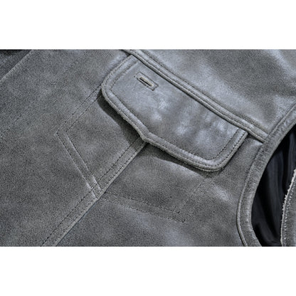 Men's Distressed Gray Cowhide Leather  Motorcycle Vest