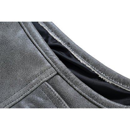 Men's Distressed Gray Cowhide Leather  Motorcycle Vest