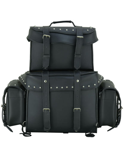 Leather Black PVC Large 4 Piece Motorcycle Touring Tail Bag wi