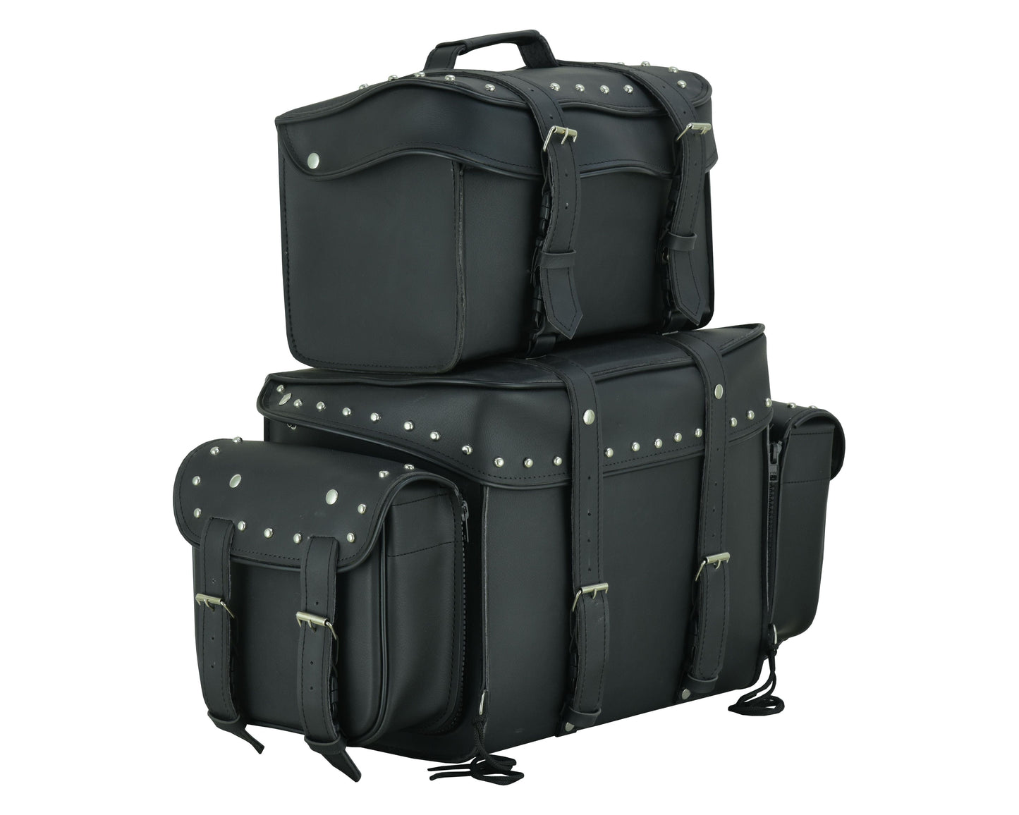 Leather Black PVC Large 4 Piece Motorcycle Touring Tail Bag wi