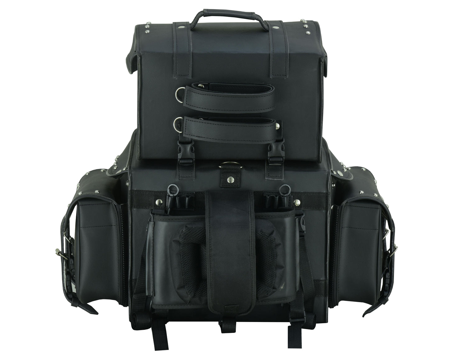 Leather Black PVC Large 4 Piece Motorcycle Touring Tail Bag wi