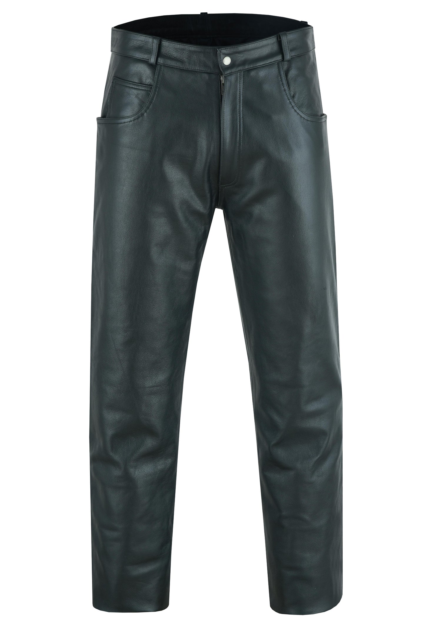 Men's Black Classic 5 Pocket Casual Motorcycle Leather Pants