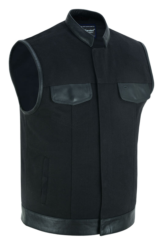 Canvas Material Single Back Panel Concealment Vest W/Leather Trimming