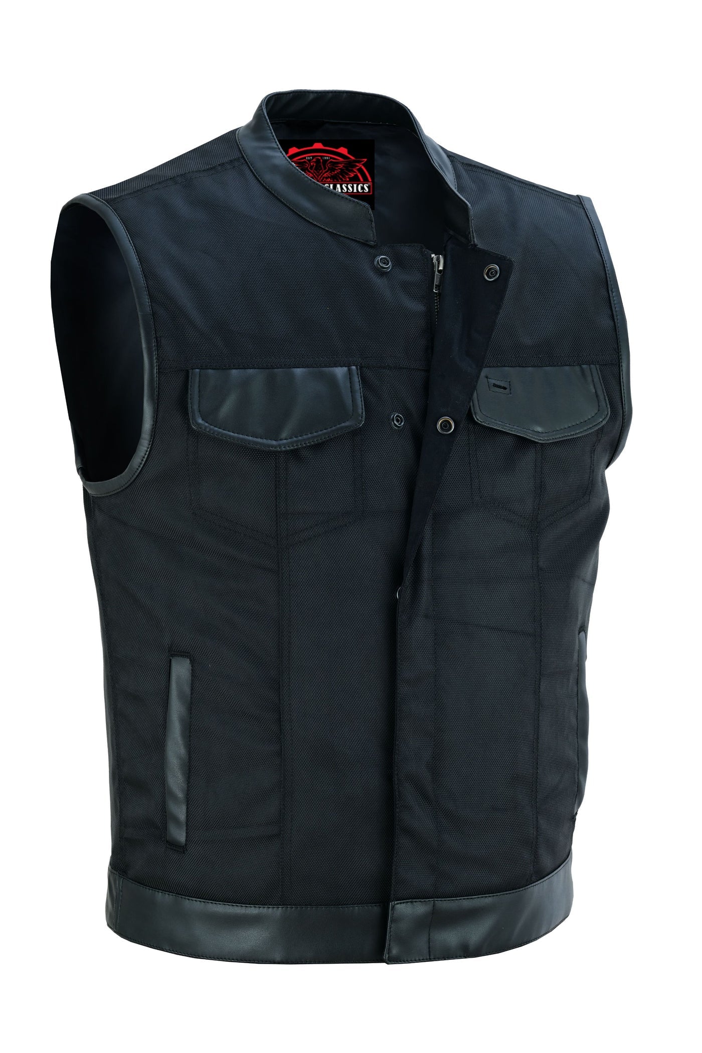 Concealed Snap Closure, Textile Material, Scoop Collar & Hidden