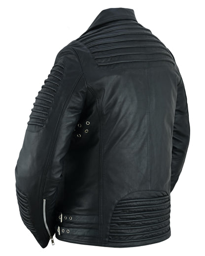Black Ace Men's Black Fashion Leather Jacket with Ribbed Accents