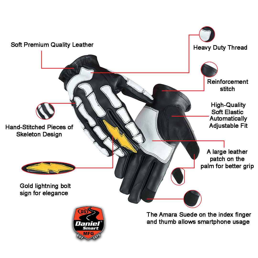 Zaurik - Leather Skeleton Gloves For Men