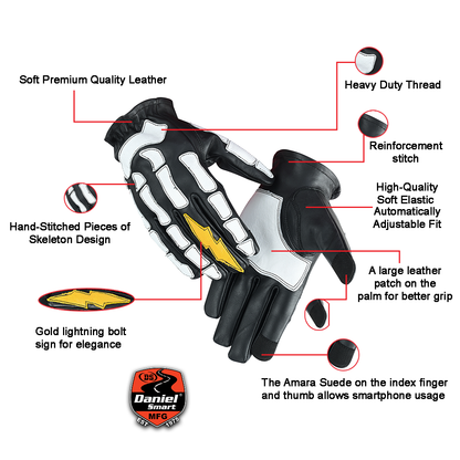 Zaurik - Leather Skeleton Gloves For Men