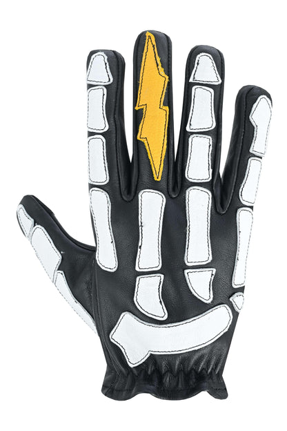 Devil Hands Black White and Yellow Skeleton Bolt Glove