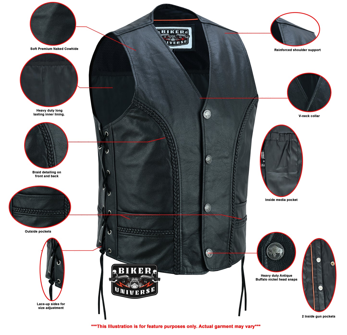 Rustler Leather Motorcycle Vest