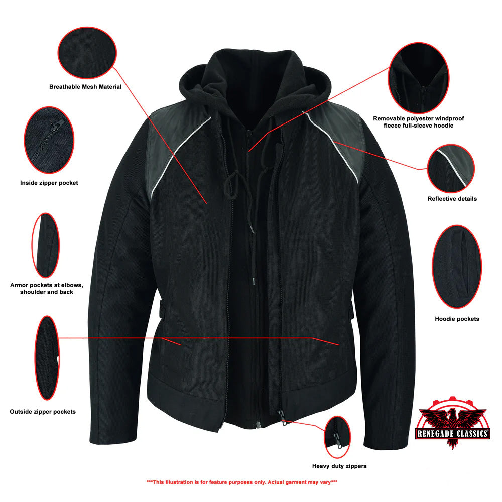 Darkstream Women's Mesh  Motorcycle Jacket - Black/ Black Tone Reflective