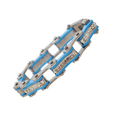 VJ114 Two Tone Silver/Turquoise W/White Crystal Centers