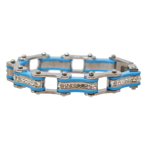 VJ114 Two Tone Silver/Turquoise W/White Crystal Centers