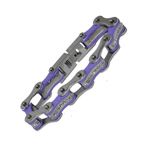 VJ118 Two Tone Silver/Purple W/White Crystal Centers