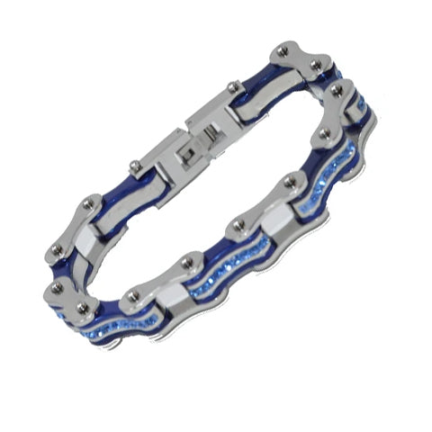 VJ111 Two Tone Silver/Candy Blue W/Blue Crystal Centers