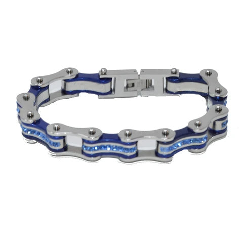 VJ111 Two Tone Silver/Candy Blue W/Blue Crystal Centers