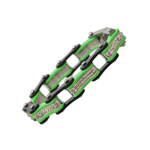 VJ112 Two Tone Black/Lime Green W/White Crystal Centers