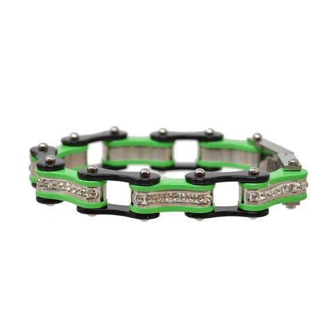 VJ112 Two Tone Black/Lime Green W/White Crystal Centers