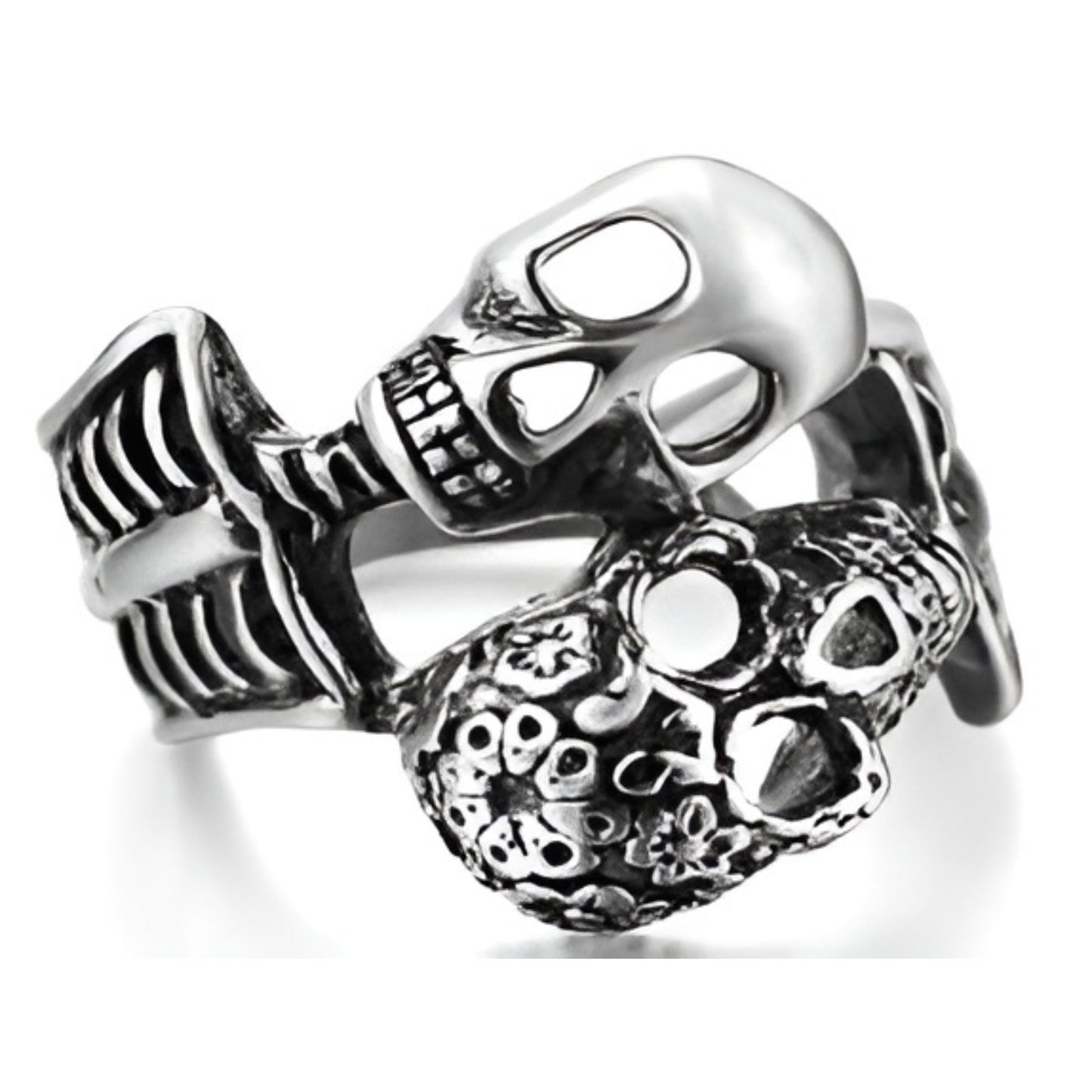 R126 Stainless Steel His And Her Skull Biker Ring