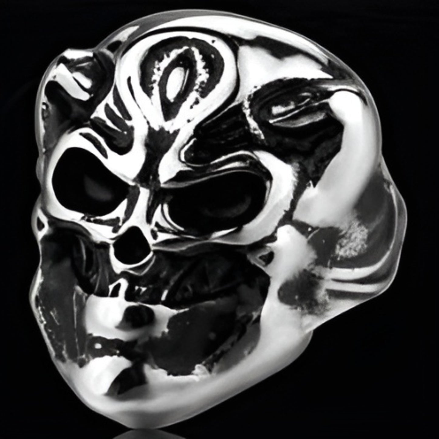 R129 Stainless Steel Smiling Skull Biker Ring