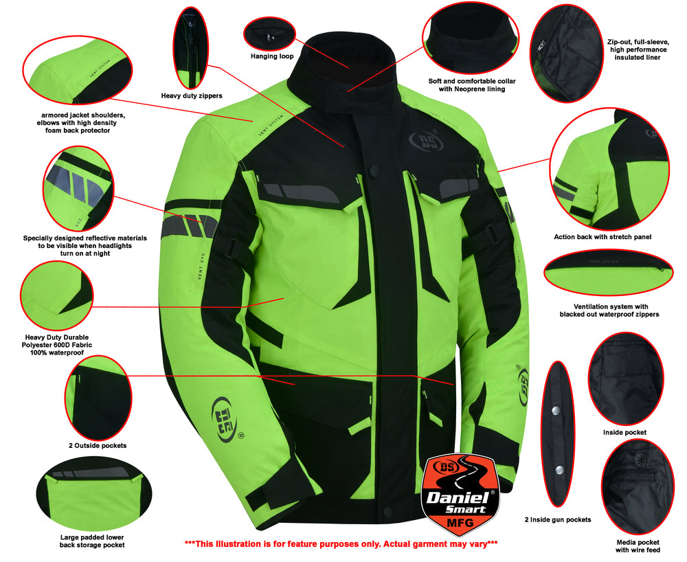 Advance Touring Textile Motorcycle Jacket for Men – Hi-Vis