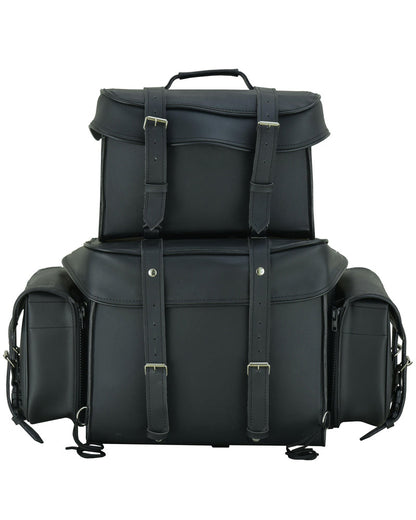 Leather Black PVC Large Four Piece Motorcycle Touring Tail Bag
