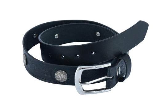 Classic Black Leather Belt with Buffalo Nickel