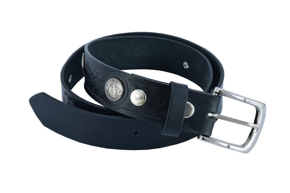 Classic Black Leather Belt with Buffalo Nickel