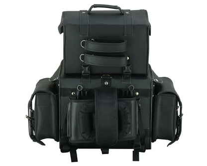 Leather Black PVC Large Four Piece Motorcycle Touring Tail Bag