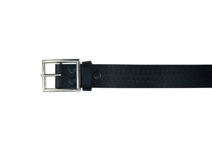 Timeless Black Basket Weave Pattern Leather Belt