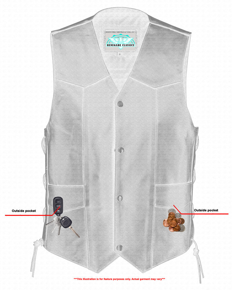 Men's Traditional Leather side lacing Vest - Black