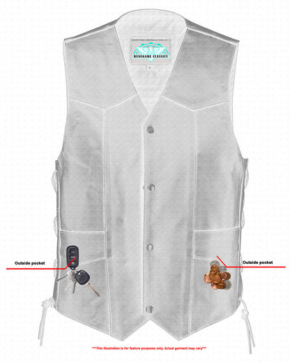 Men's Traditional Leather side lacing Vest - Black