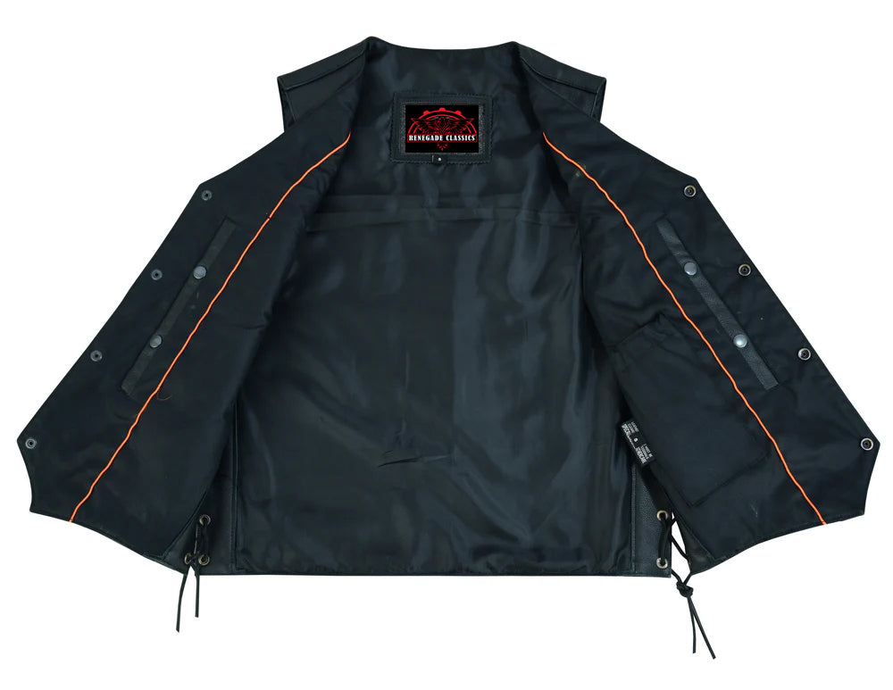 Men's Traditional Leather side lacing Vest - Black