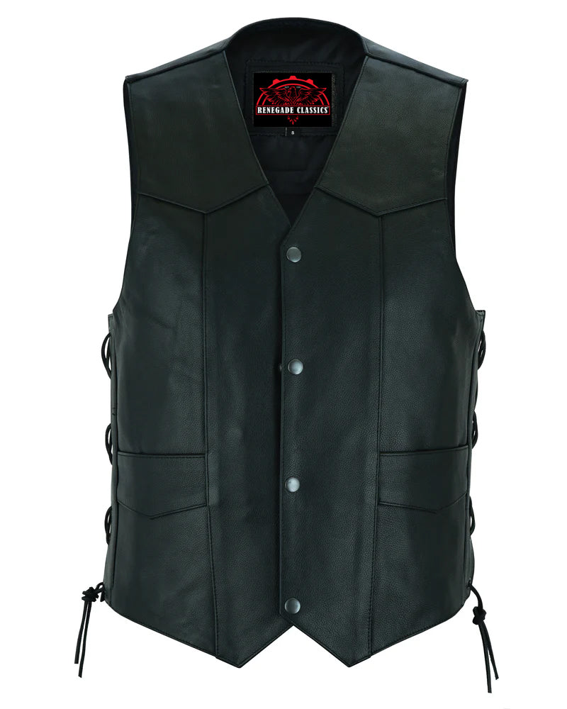 Men's Traditional Leather side lacing Vest - Black