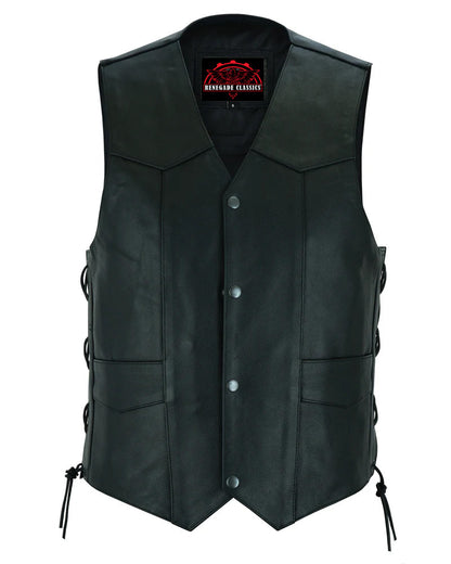 Men's Traditional Leather side lacing Vest - Black