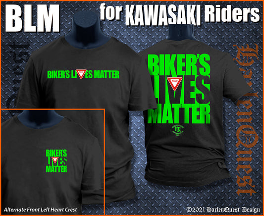 Biker's Lives Matter Kawasaki Riders - Black Shirt Green Letters