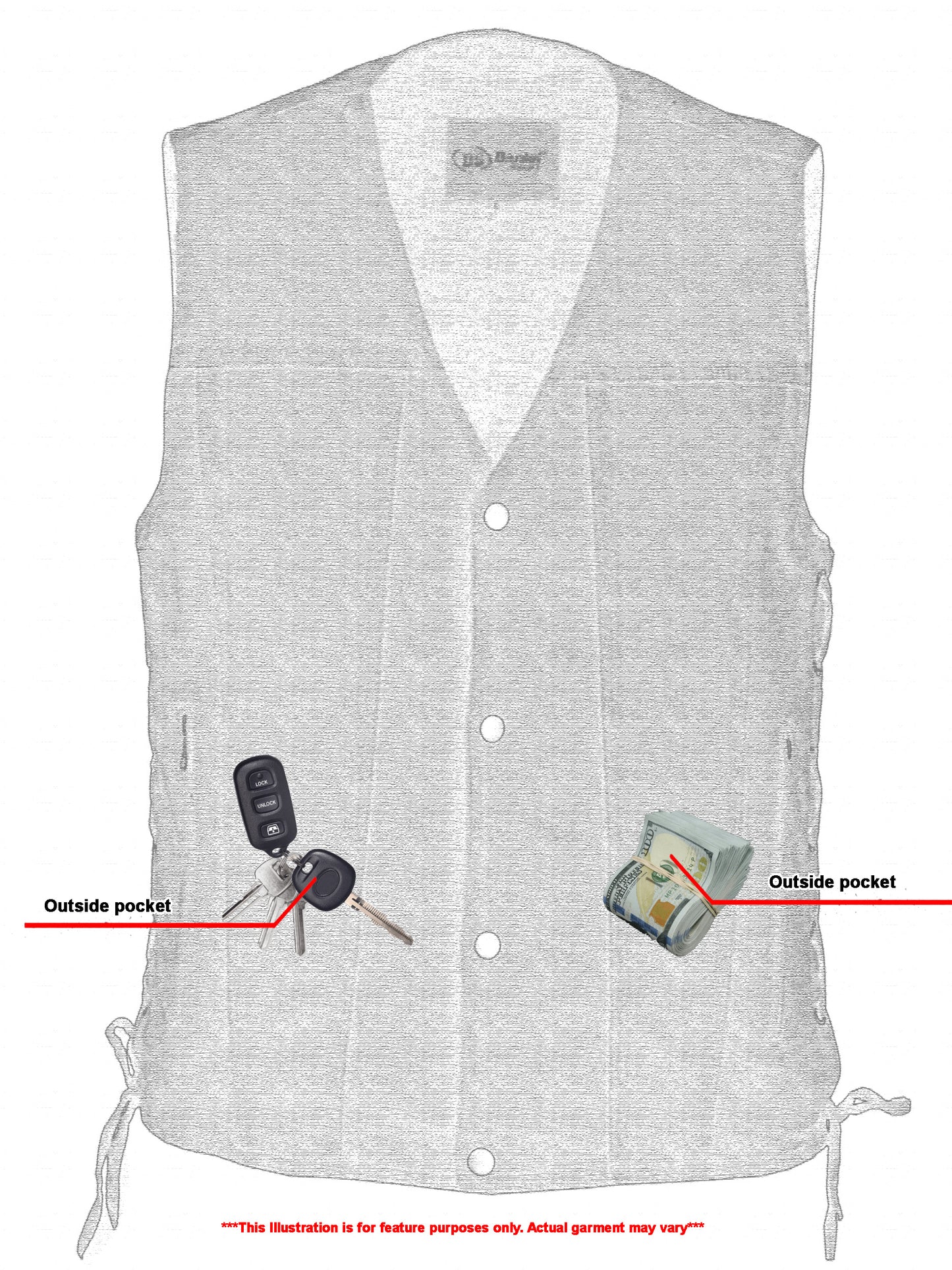 Men's Single Back Panel Concealed Carry Denim Vest