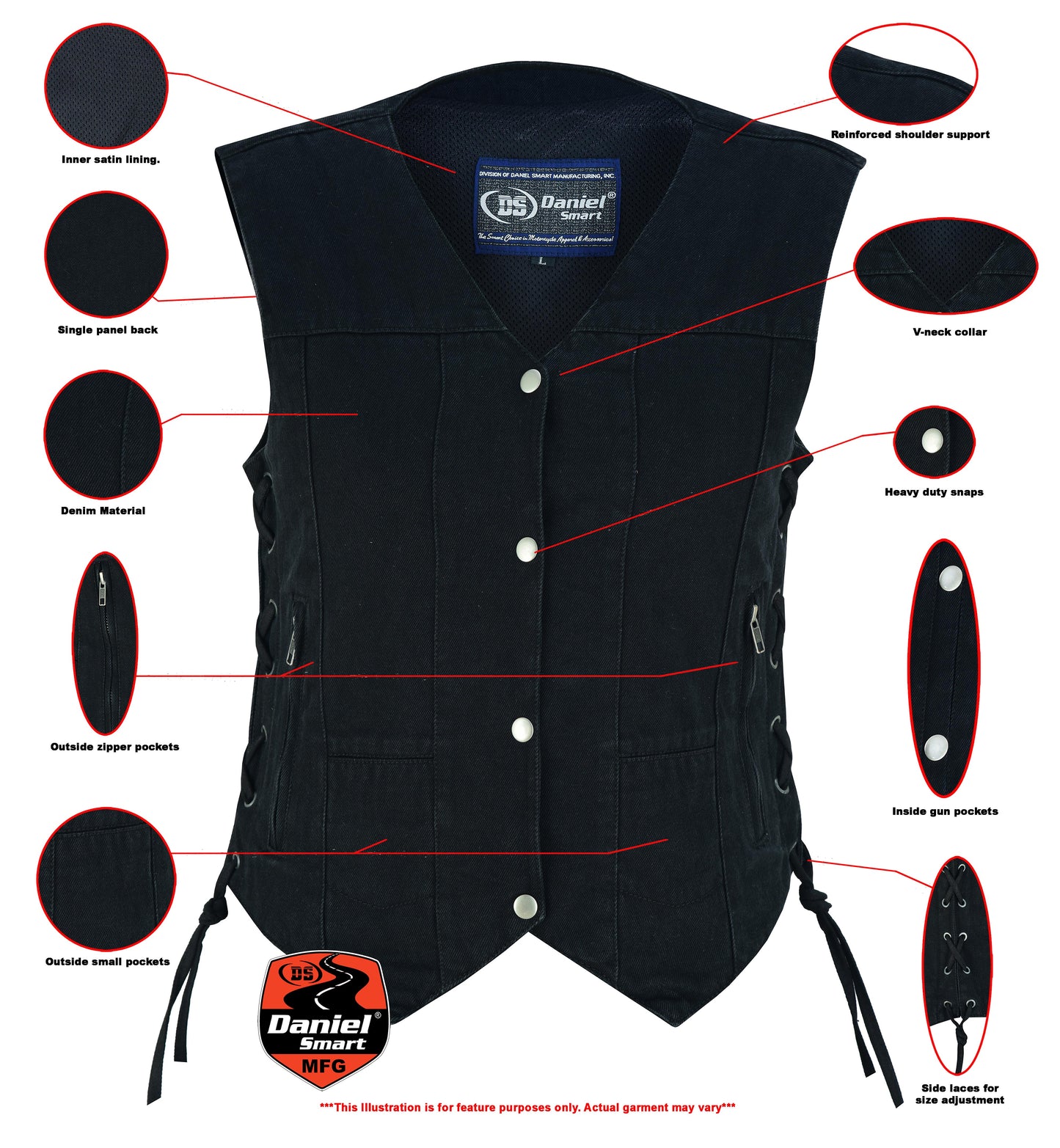 Women's 6 Pocket Denim Utility Vest - Black